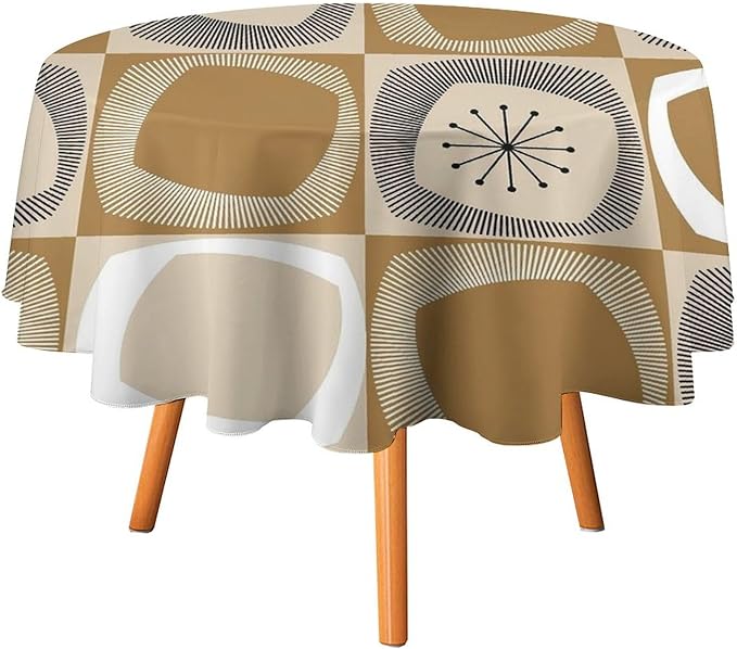 Mid Century Round Tablecloth, Retro Geometric Colorful Squares Abstract Boho Vintage 50s 60s Tablecloth for Home Party Dining Room Kitchen Decor 50Inch(127cm)