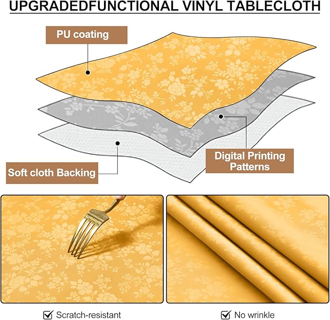 Smiry Square Table Cloth, Waterproof Heavy Duty Vinyl Tablecloths, Wipeable Washable Table Cover for Kitchen and Dining Room (Mustard Yellow, 54" X 54")