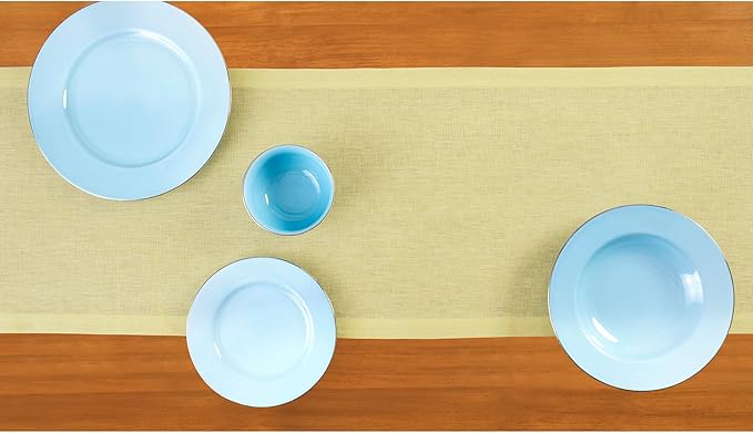 Solino Home Linen Small Table Runner 48 Inches - Athena, 100% Pure Linen Chambray Yellow Table Runner 14 x 48 Inch Ideal for Dresser and Coffee Tables, Spring, Easter