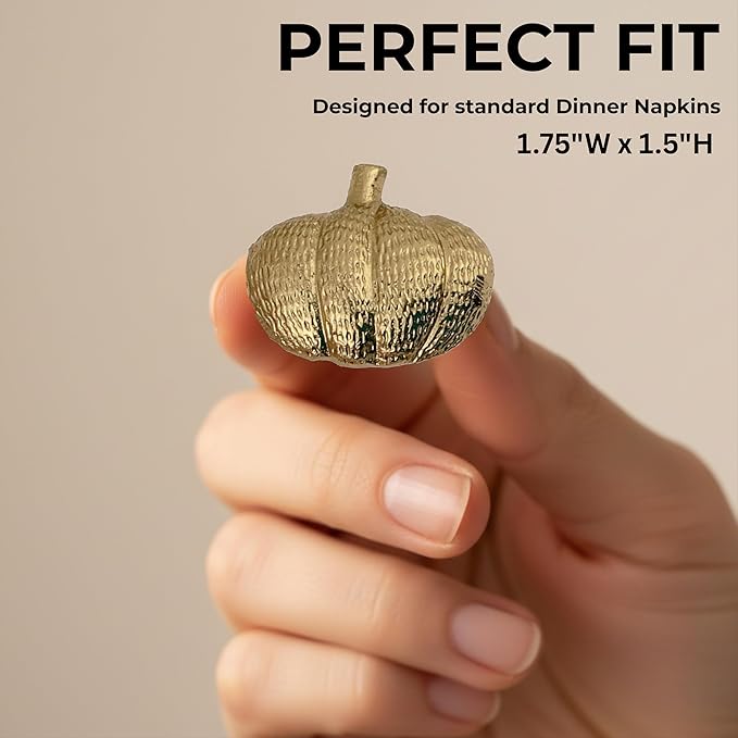ALPHA Living HOME Set of 12 Pumpkin Napkin Rings Premium Metal Fall Harvest Table Decor Thanksgiving Dinnerware Holders, Autumn & Halloween Table Setting Accessories (Gold)
