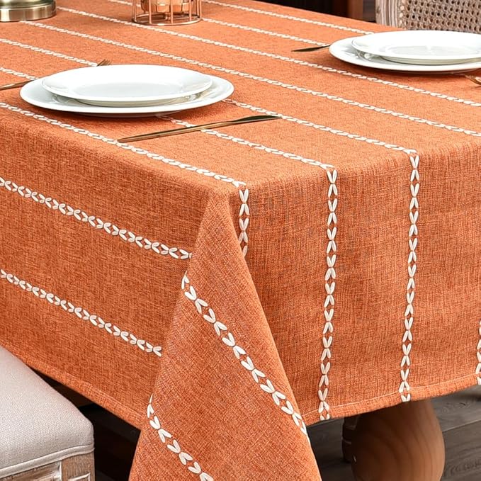 Zobesta Orange Table Cloth Rectangle Table 120 x 53 Inch, Farmhouse Tablecloth Cotton Tablecloth for Rectangle Tables, Washable Dining Table Cover for Halloween,Thanksgiving, Dining, Outdoor,Fall