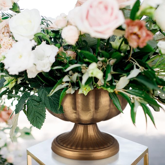 2 Pcs Distressed Gold Compote Vase for Centerpieces Compote Bowl 8'' Wide Vintage Decorative Antique Urn Planter Vase for Wedding Event Anniversary Party Indoor Outdoor Activity