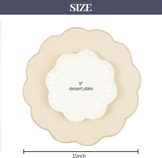 AHHFSMEI Round Faux Linen Placemats Set of 4 Waterproof Table Mats Heat Resistant Non-Slip and Stain Proof for Kitchen Dining Elegant Decor (Beige,4)