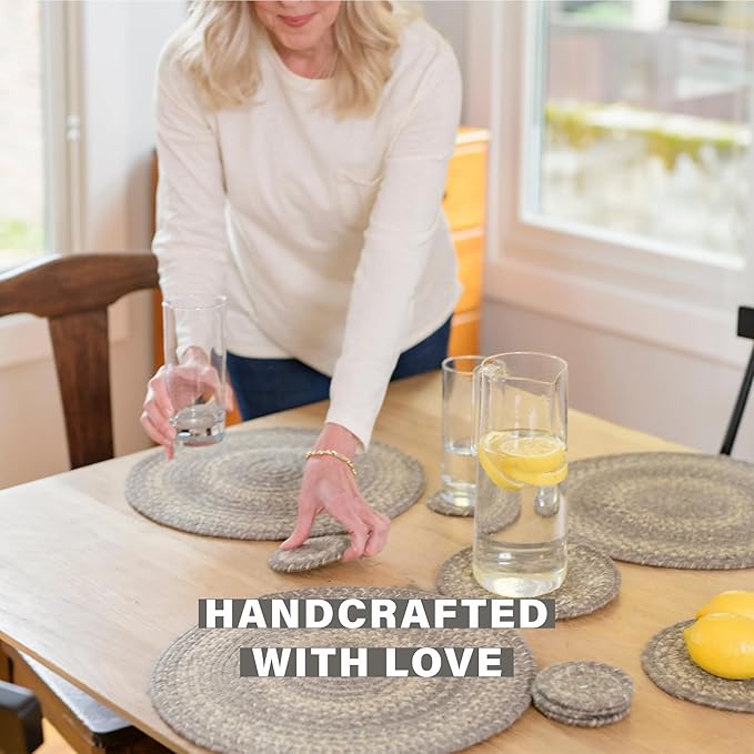 Homespice Grey Cloud Jute Braided Rope Coasters 4", Warm Lodge and Cabin Decor, Set of 6, Multicolor - Durable, Absorbs Moisture, Easy to Clean and Protects Furniture