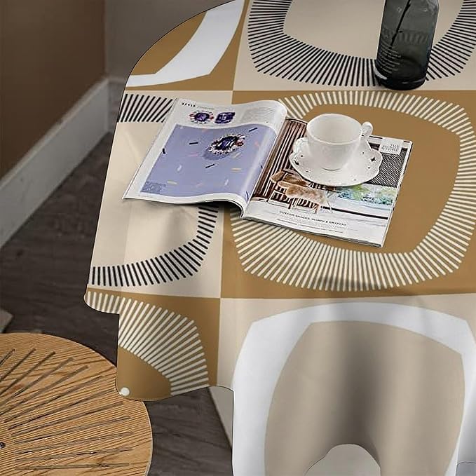 Mid Century Round Tablecloth, Retro Geometric Colorful Squares Abstract Boho Vintage 50s 60s Tablecloth for Home Party Dining Room Kitchen Decor 60Inch(152cm)