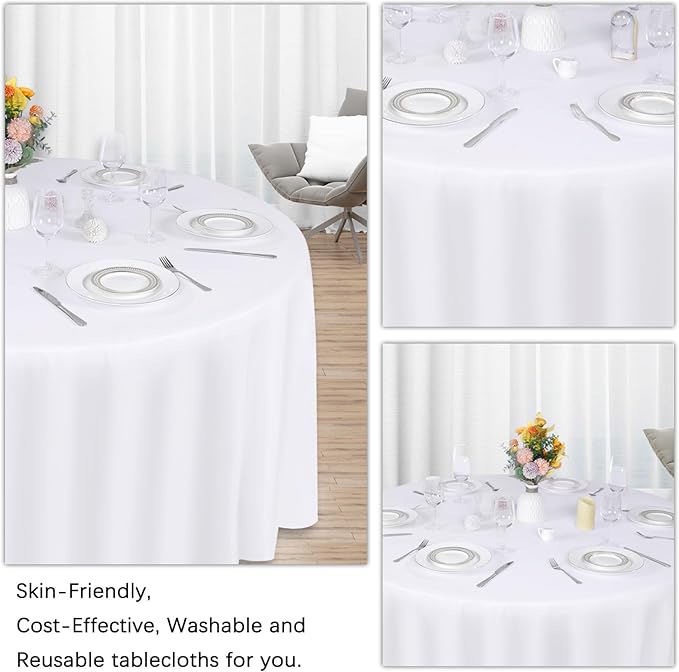 12 Pack White Round Tablecloth 90 Inch White Table Cloth Stain and Wrinkle Resistant Reusable and Washable Polyester Fabric Table Covers for Buffet Wedding Party and Banquet