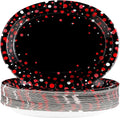 50 Pcs Black and Red Oval Plates 10" x 12" Large Red Dot on Black Party Plates Disposable Heavy Duty Valentine's Day Paper Plate for Valentines Day Fiesta Congrats Wedding Birthday Party Decorations