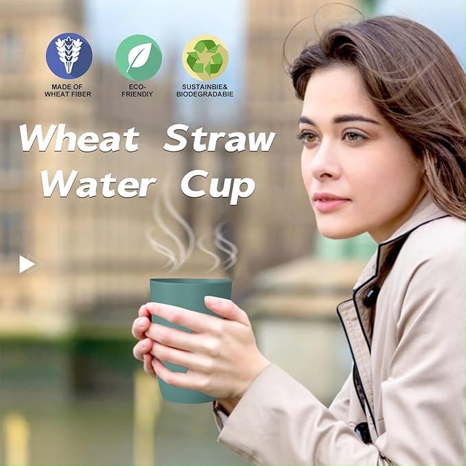 Wheat Straw Cups 6 PCS Good Alternative to Plastic Reusable Cups 12 oz Unbreakable Drinking Cup Reusable Dishwasher Safe Water Plastic Glasses Green
