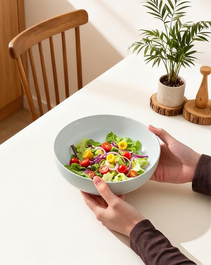 Pasta Bowls Set of 4, 34oz Speckled Ceramic Bowls Set for Serving Salad, Pasta, Soup, Dinner, 8" Wide and Deep Bowls, Dishwasher & Microwave Safe, Matte Terracotta Base (Gray White)