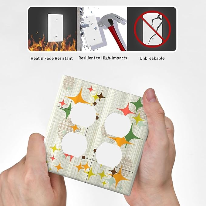 Light Switch Cover Mid Century Modern Retro Stars 2 Gang Decorative SwitchPlates Double Duplex Wall Plates Switch Plates and Outlet Covers for Bathroom Bedroom Decor