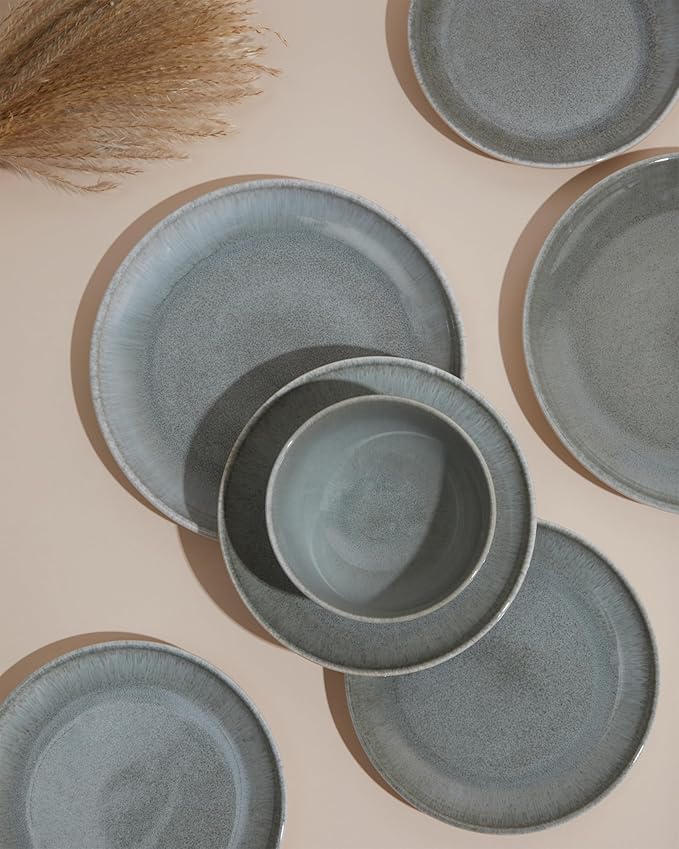 Pasta Bowls of 4, 32 Oz Salad Bowls Soup Bowls, Large Pasta Serving Bowl Porcelain Pasta Plates, Wide and Deep Bowls Set Microwave & Dishwasher Safe-Gradient Green
