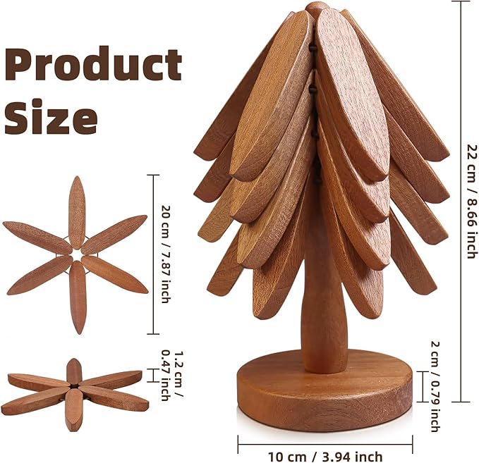 Wooden Trivets for Hot Dishes,Natural Foldable Kitchen Wooden Trivets for Hot Dishes - Tree Shape Trivet Set for Kitchen Counter Table Home Essentials
