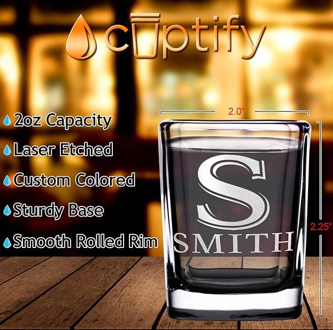 Personalized Square Shot Glasses Set of 50 Black Bottom 2oz Engraved Initial and Name Custom Gifts, Weddings, Birthdays, Party, Event, Decorations
