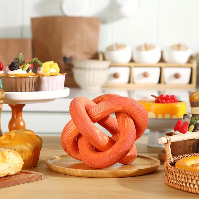 3 Link Wood Knot Decor Rustic Home Décor Accents Hand Carved Coffee Table Decoration, Boho Chain Link Decoration, Modern Shelf, Rustic Objects for Home Living Room Bedroom(Orange)
