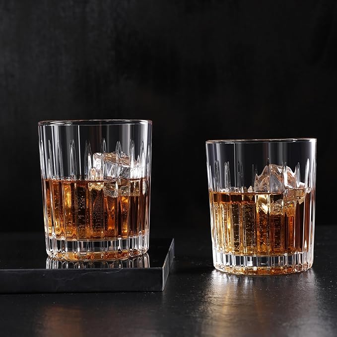 Royalrose Premium VertiLine 10 oz Highball Glasses, 6pc Tall Glass Sets. Lead-Free Crystal Drinking Glasses. Water Glasses, Mojito Glass Cups, and Mixed Drink Cocktail Glass Set. (Short glasses)