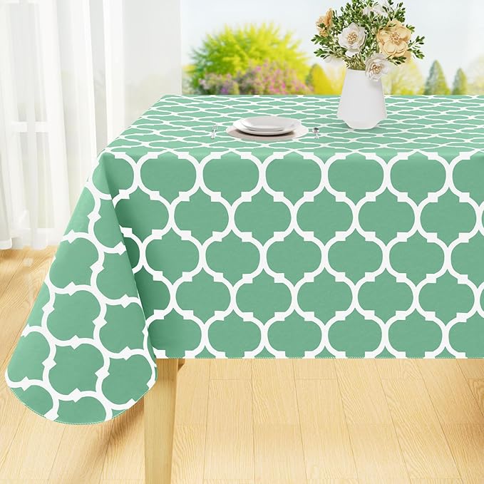 Smiry Rectangle Table Cloth, Waterproof Vinyl Tablecloth with Flannel Backing for Rectangle Tables, Wipeable Spillproof Plastic Tablecloths for Dining, Camping and Indoor (60"x84", Sage Green)