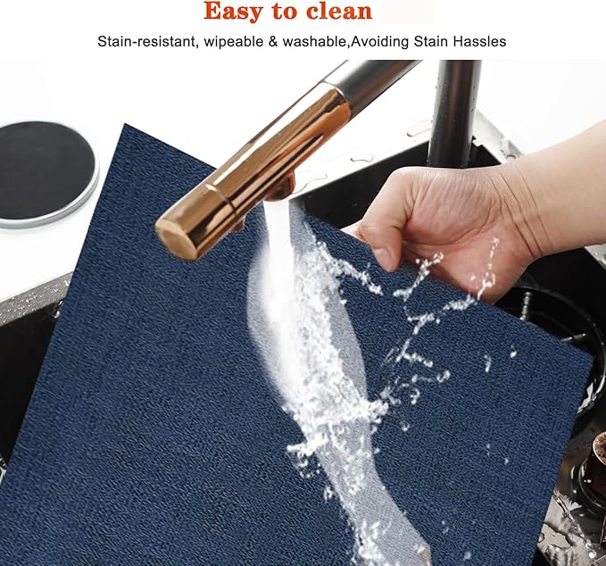 Placemats Set of 8,Washable,Heat and Stain Resistant Indoor/Outdoor Place mats,Vinyl Woven Non Slip Table Mats for Restaurant Table Protection,PVC Placemats(Navy Blue,8PCS)