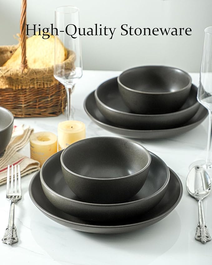 Stoneware Soup Bowls, 24 oz Cereal Bowls Set of 6 for Kitchen, Ceramic Bowls Set for Oatmeal, Dessert, Noodle, Cute Bowls Set for Gift, Dishwasher Microwave Oven Safe, Matte Black