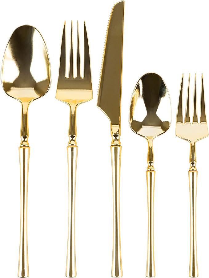 PlasticPro 20 Count Gold Plastic Dinner Forks Premium Quality Heavy Duty Disposable Elegant Silverware Dinner forks for Party