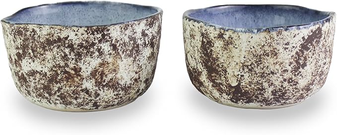 RoRo Handmade 4.5-Inch Rustic Coral Ceramic Miso Bowls – Set of 2, Hand-Glazed Blue Interior with Textured Finished, Microwave & Dishwasher Safe