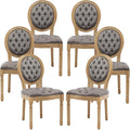Vintage French Dining Chairs Set of 6, Round Back Velvet Upholstered Accent Chairs with Nailhead Trim and Solid Wood Frame, Elegant Sillas de Comedor for Dining Room & Kitchen, Gray