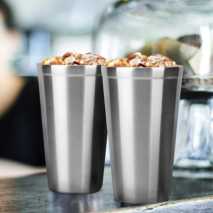 Beasea Stainless Steel Cups 16 oz, 4 Pack Stainless Steel Tumbler Stackable Double Wall Vacuum Insulated Metal Drinking Glasses for Home Restaurant Ofiice Party Camping