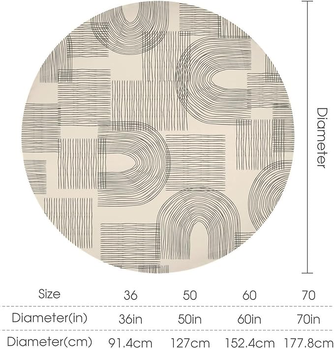 Boho Round Tablecloth, Mid Century Minimalist Abstract Aesthetic Modern Tablecloth for Home Party Dining Room Kitchen Decor 70Inch(178cm)