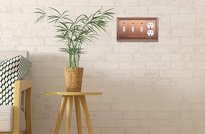Henne Bery Sunken Pearls Heavy Duty Decorative Wall Plate Switch Plate Outlet Cover (Triple Toggle/Single Duplex, Antique Copper)