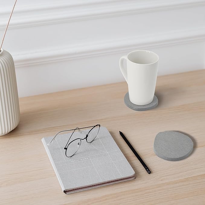 Diatomaceous Earth Coasters Set of 2 for Drinks, Moisture Water Absorbent Stone Coasters for Table Desk at Work, Water Absorbing Instant Drying Diatomite, Modern Light Grey