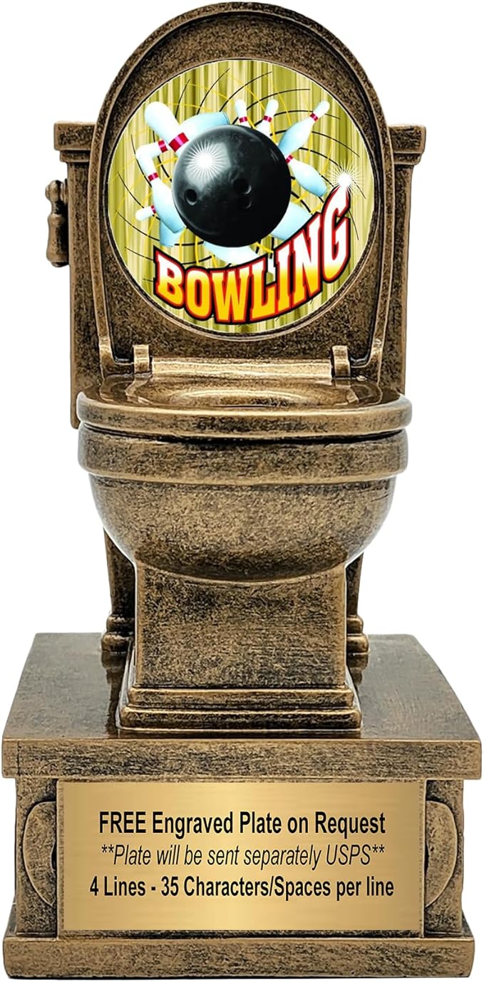Decade Awards Action Pedestal Gold Toilet Bowl Trophy with Optional Inserts - Custom Engraved Plate On Request (7 Inch Tall)