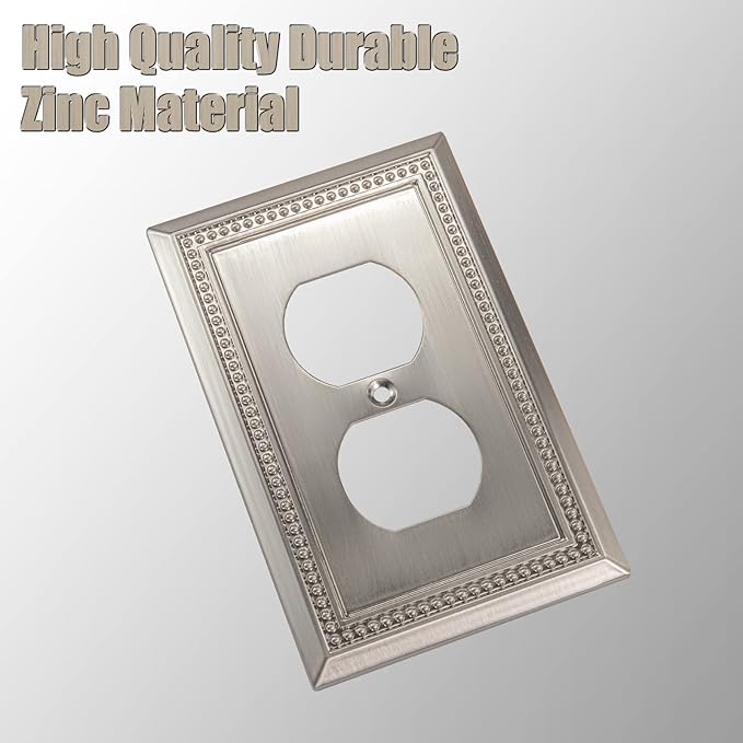 Henne Bery Sunken Pearls Heavy Duty Decorative Wall Plate Switch Plate Outlet Cover (Single Duplex, 3 Pack, Satin Nickel)