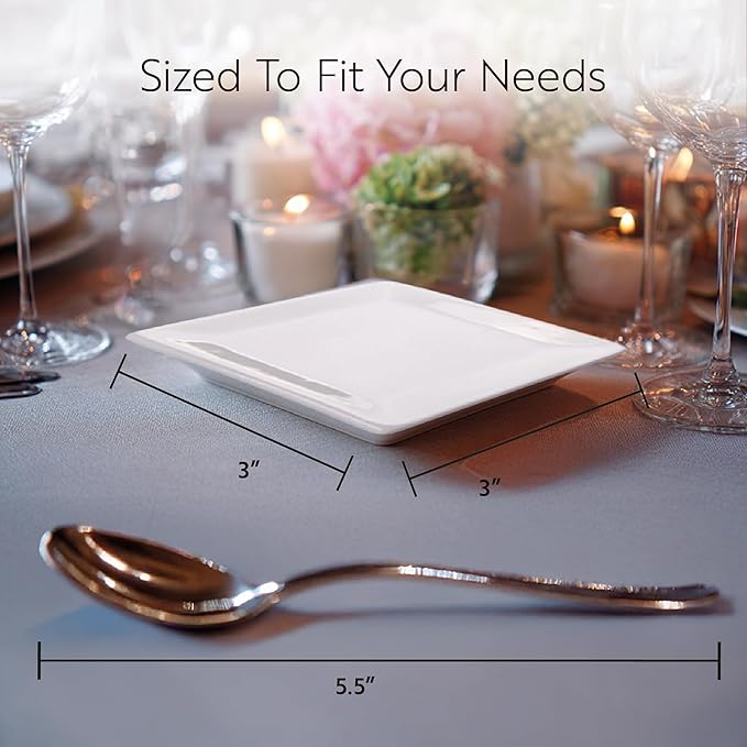 Restaurantware Porcelain Plates 10 Pack 3 x 3 x Inch Chip-Resistant Miniature Serving Plates Oven, Microwave, Freezer, Dishwasher-Safe White Modern Dining Dishes for Elegant Appetizer Presentation