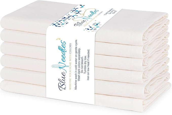 Blue Needles Solid Cloth Napkins Set of 6 Cream 100% Cotton Dinner Napkins 18x18 inches - Soft, Reusable, Absorbent & Washable Linen, Ideal for Christmas Events, Parties & Everyday Use