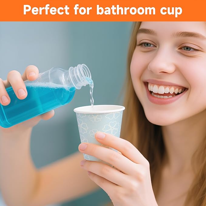 600 Pack 3 oz Bathroom Cups, Disposable Paper Cups with Rolled Rim, Small Paper Mouthwash Cup for Guest Bathrooms, Vanity & Office Use, Mist blue