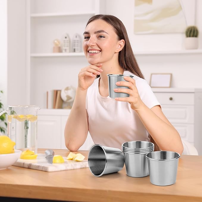 Ruisita Resinta 6 Pack 5 oz Stainless Steel Cups Metal Shatterproof Stackable Pint Drinking Cups for Kids