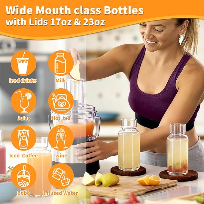 Glass Cup with Silicone Lid and Straw, 23 Oz Drinking Glasses Water Bottle Vintage Glassware for Iced Coffee, Juice, Cocktails, Whisky Tumbler for Gift 1 Pack