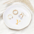 ProCase Ceramic Jewelry Tray, Initial Ring Dish Trinket Plate Engagement Gift, Small Personalized Monogram Ring Bowl for Wedding, White Decorative Jewelry Holder for Women Vanity -Letter Y