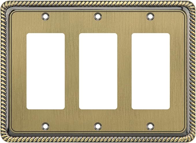 Henne Bery Rope Edge Decorative Wall Plate Switch Plate Outlet Cover (Triple Decorator, Antique Brass)