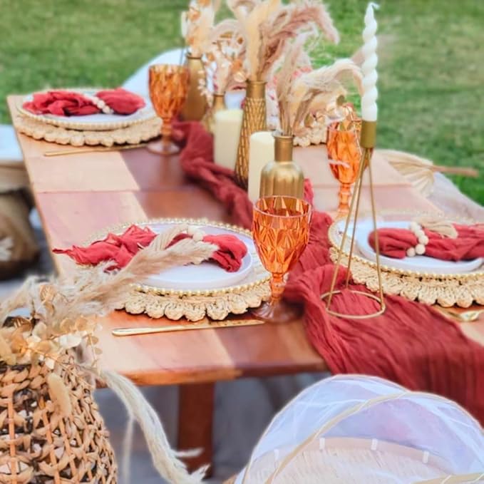 13.8" Round Corn Husk Placemats | Boho Woven Rattan Table Mats | Natural Spring Farmhouse Plate Chargers | Handmade Rustic Wicker Place Mats for Christmas Wedding (Set of 4)