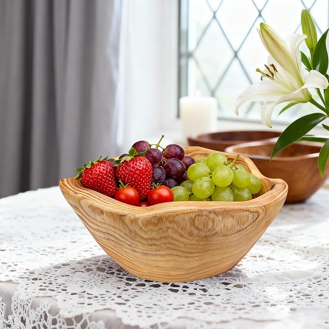 Natural Wood Fruit Bowl 6-8in - Irregular Creative Wooden Decorative Bowl for Kitchen Counter,Wooden Serving Bowl for Salads Snacks Keys and Home Decor (6-8in/15-19cm)