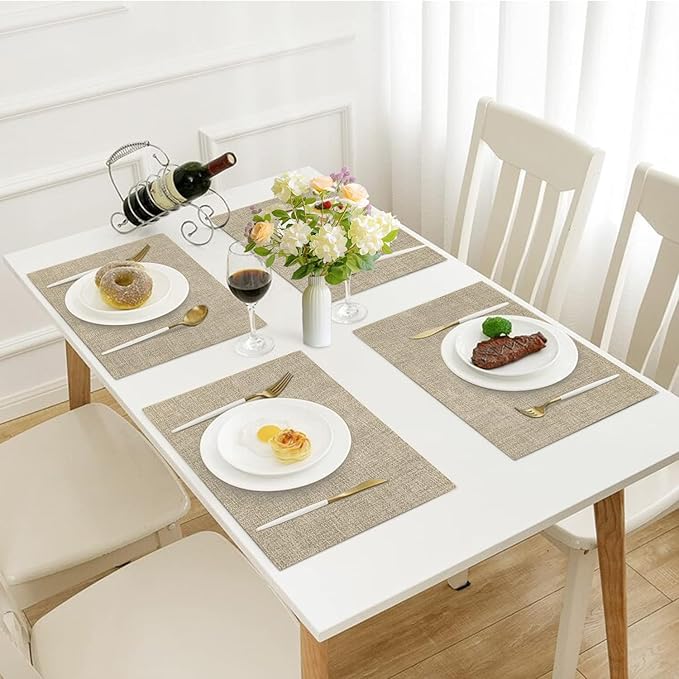 Faux Leather Placemats Set of 6 – Heat Resistant Table Mats Set of 6 Waterproof Wipeable Dining Fall Place Mats for Indoor & Outdoor, Easy to Clean - Khaki