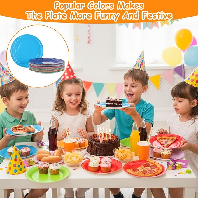 300 PCS Dessert Paper Plates Bulk, 7" Disposable Plates, Microwaveable Solid Construction, Round Colored Paper Plates for Parties Weddings Birthdays Everyday Use