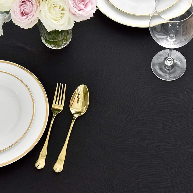 maxmill Jacquard Table Cloth Waving Pattern Water Proof Wrinkle Free Heavy Weight Soft Tablecloth Decorative Fabric Table Cover for Outdoor and Indoor Use Rectangular 60 x 104 Inch Black