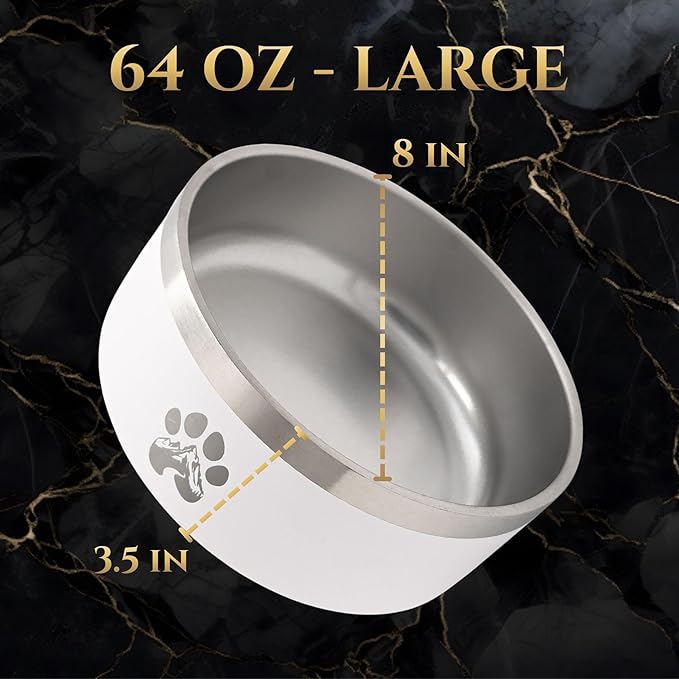 Stainless Steel Dog Bowl for Small-Large Dogs | Double Wall Insulated, Non-Slip Base Heavy Duty Water and Food Bowls for Dogs & Cats | Pet Safe BPA Free & Dishwasher Safe | 64 Oz - Blue