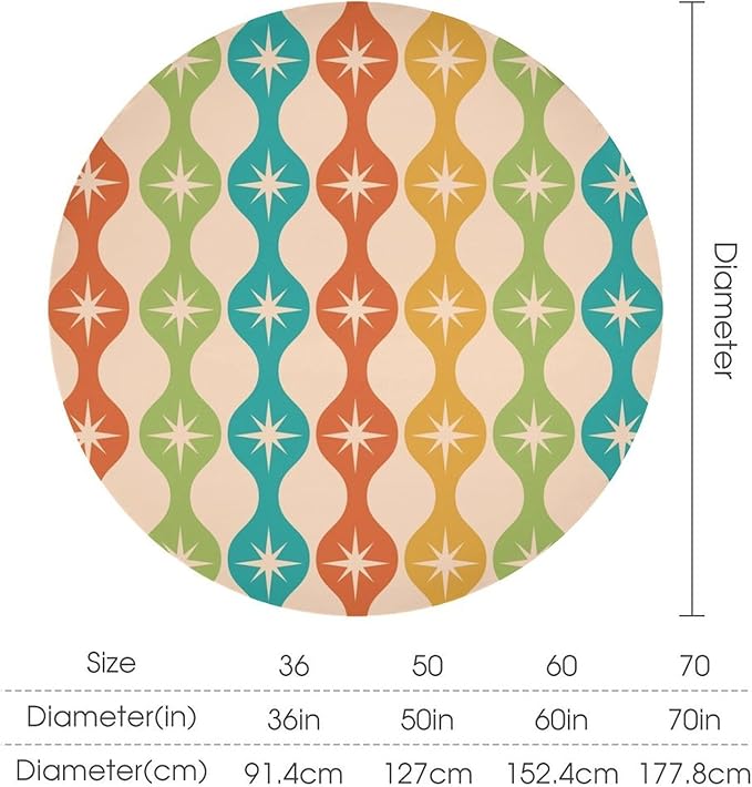 Mid Century Modern Round Tablecloth, Vintage Abstract Colorful Geometric Tablecloth for Home Party Dining Room Kitchen Decor 36Inch(90cm)