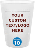 DISCOUNT PROMOS Custom Frosted Plastic Stadium Cups, 10 pack, Promotional Text, Logo, 16 oz. Shatterproof Flexible Reusable Party Cups, Natural