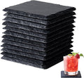 Slate Coasters Set of 12,4-Inch Black Square Stone Drink Coasters with Scratch-Resistant Backing,Durable Tabletop Protection for Home Office Kitchen,Ideal Housewarming Wedding Gifts