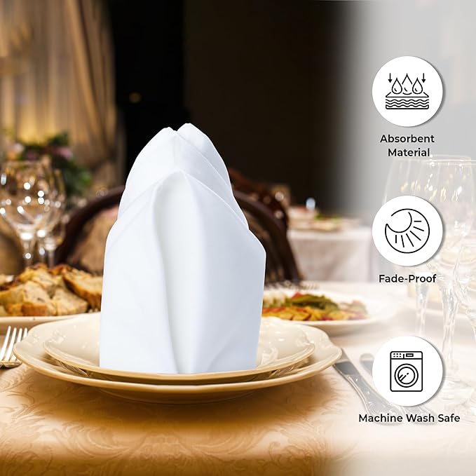 Urban Villa Cloth Napkins White Dinner Napkins Set of 12 (18X18 Inches) 100% Cotton Absorbent Washable Durable Reusable Ideal for Hotel Collection Farmhouse Party Thanksgiving Fall Dinner Napkins