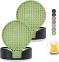 Coasters for Drinks, Silicone Coasters Set of 12 with ABS Holder, Outdoor Coaster for Coffee Table, Non-Slip Rubber Table Cup Mat Desk, Heat Resistant & Scratch-Proof (Green)