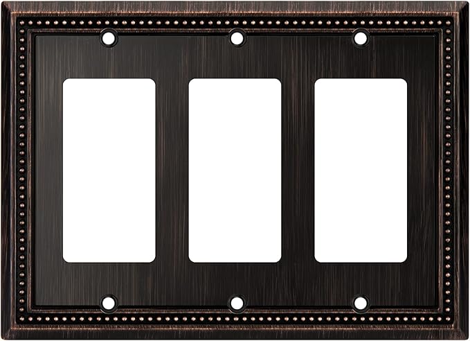 Henne Bery Sunken Pearls Heavy Duty Decorative Wall Plate Switch Plate Outlet Cover (Triple Decorator, Aged Bronze)